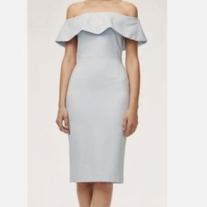 Wilfred Aritzia Ruslan off shoulder slim dress off white gray dusty blue 2